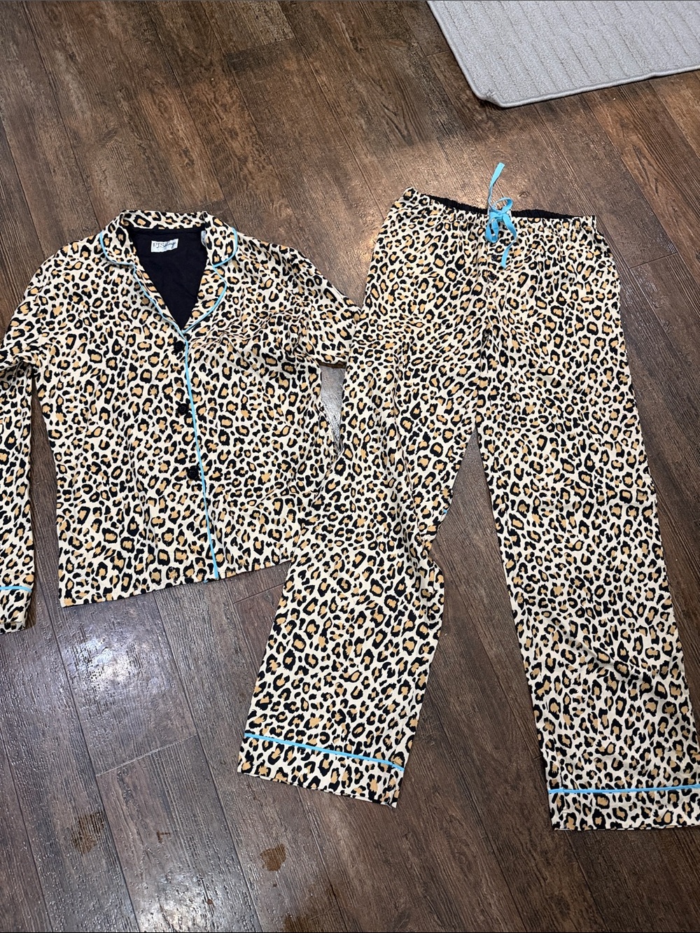 PJ Salvage Women’s  Leopard Print Pajama Set with Teal Trim